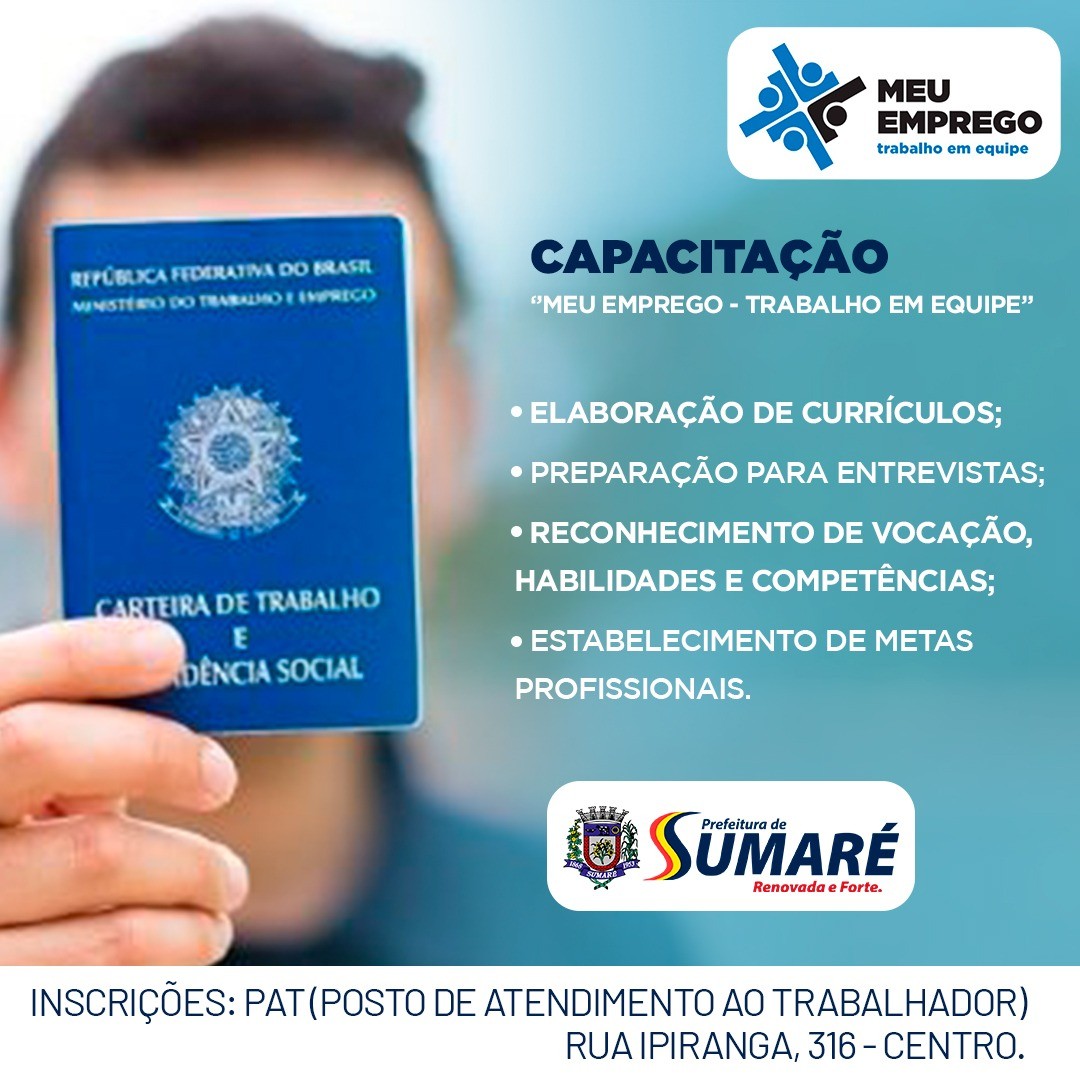 PAT Sumaré abre inscrições para curso  ‘Meu Emprego - Trabalho em Equipe’